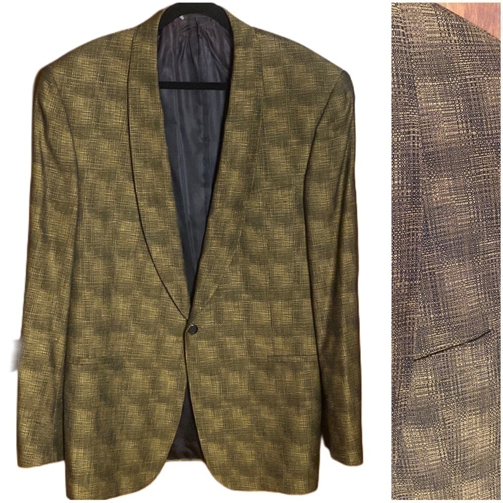 Jhane Barnes shawl collar Wool sport Coat jacket in black brown Size Men's 44L - Picture 1 of 9